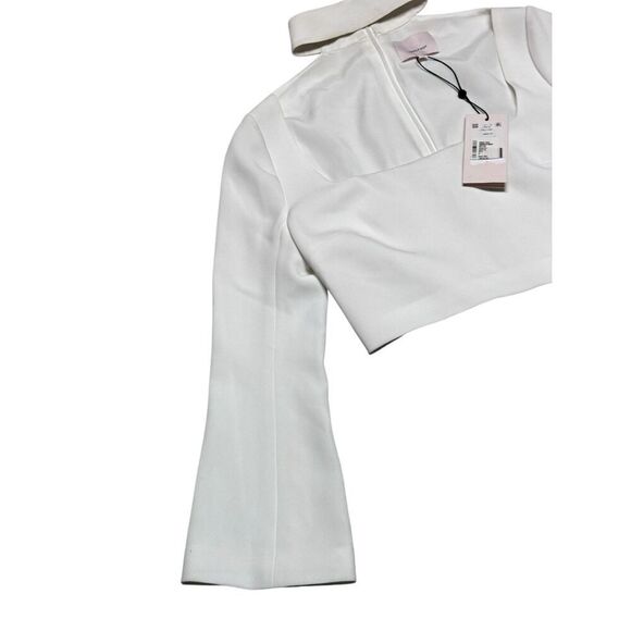 NWT Cinq a Sept Amara White Choker Mock Neck Crop Top BELL Sleeve SZ 2 - Picture 7 of 12